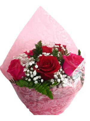 Bouquet de 6 rosas rojas y fucsias