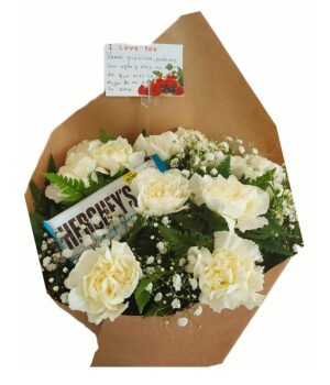 Bouquet de 6 claveles blancos