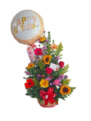 Arreglo de 12 flores variadas con globo