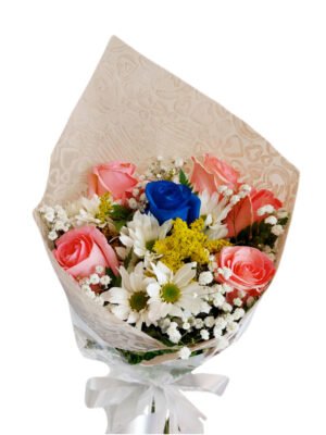 Bouquet de 6 rosas variadas con globo de nacimiento