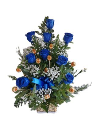 Bouquet de 9 rosas azules y 8 chocolates Ferrero